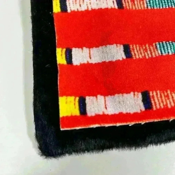 SOUTHWESTERN Black Faux Fur Cow Red Print Pattern Zip Top Pouch Organizer Purse - Picture 5 of 10